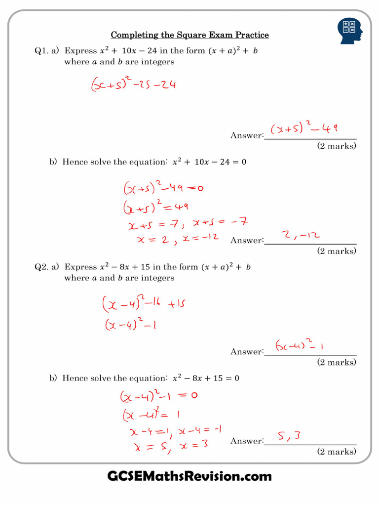 Completing The Square Ans | PDF