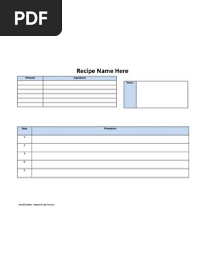 Small Plates Recipe Card Blank