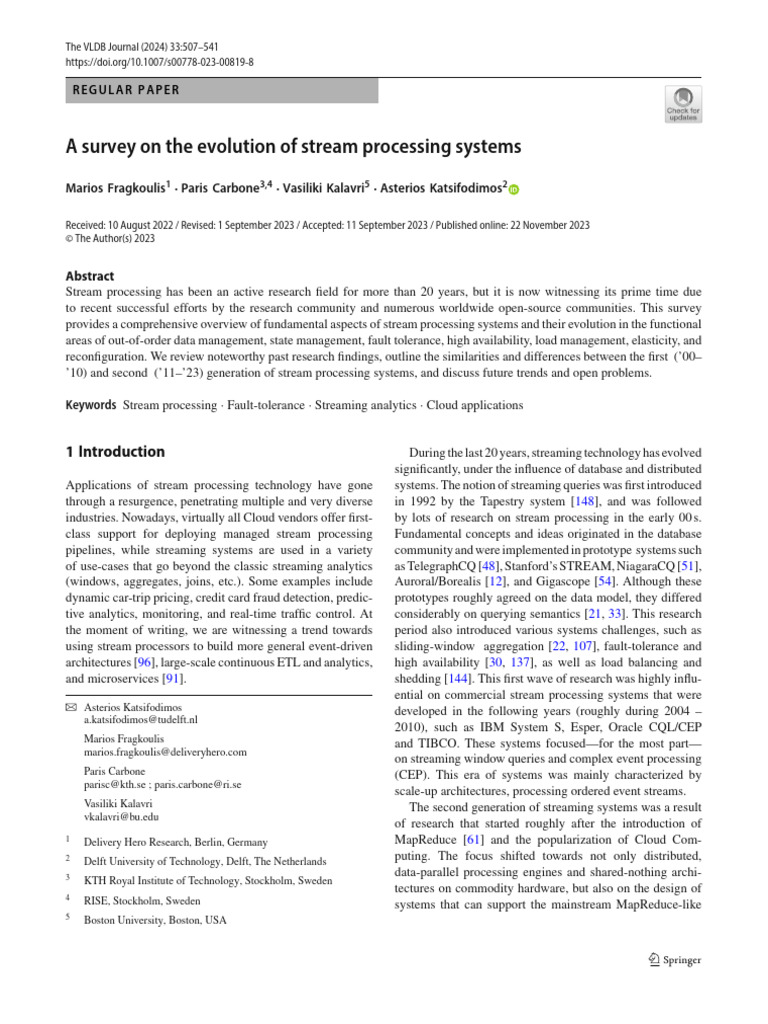 A Survey On The Evolution of Stream Processing Systems | PDF | System ...