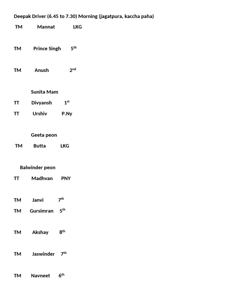 Deepak and Deepanshu Driver Schedules | PDF