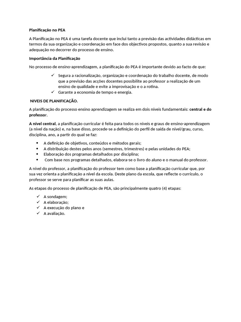Planificação Eficiente no PEA | PDF