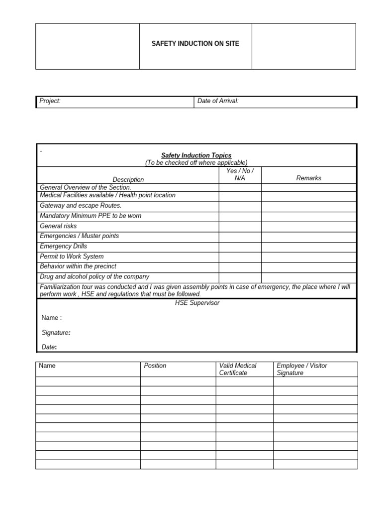 MI HSE PRO 16 F 01 Safety Induction On Site1 | PDF