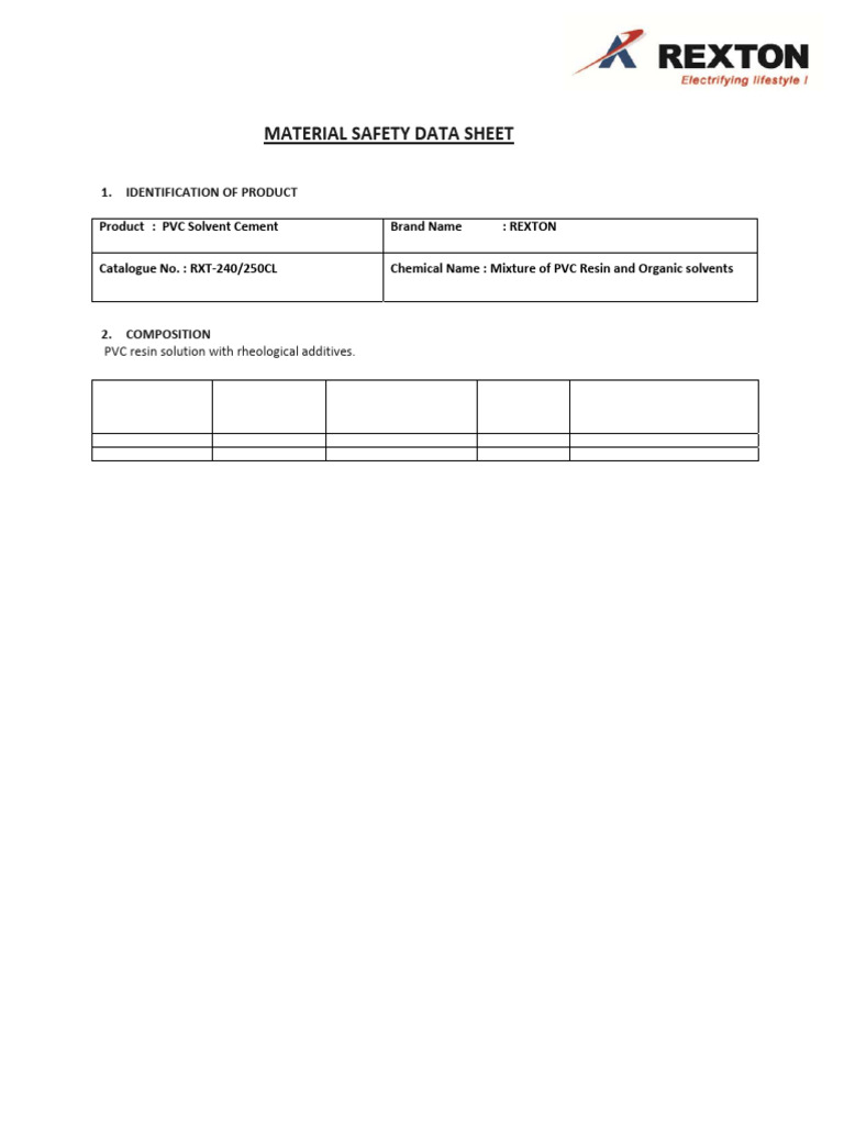PVC Solvent Cement MSDS Overview | PDF | Chemistry | Chemical Substances