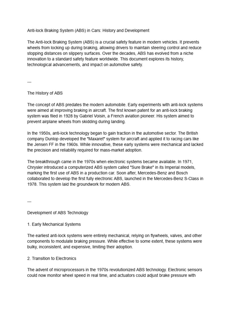 History of Anti-lock Braking Systems | PDF | Anti Lock Braking System ...