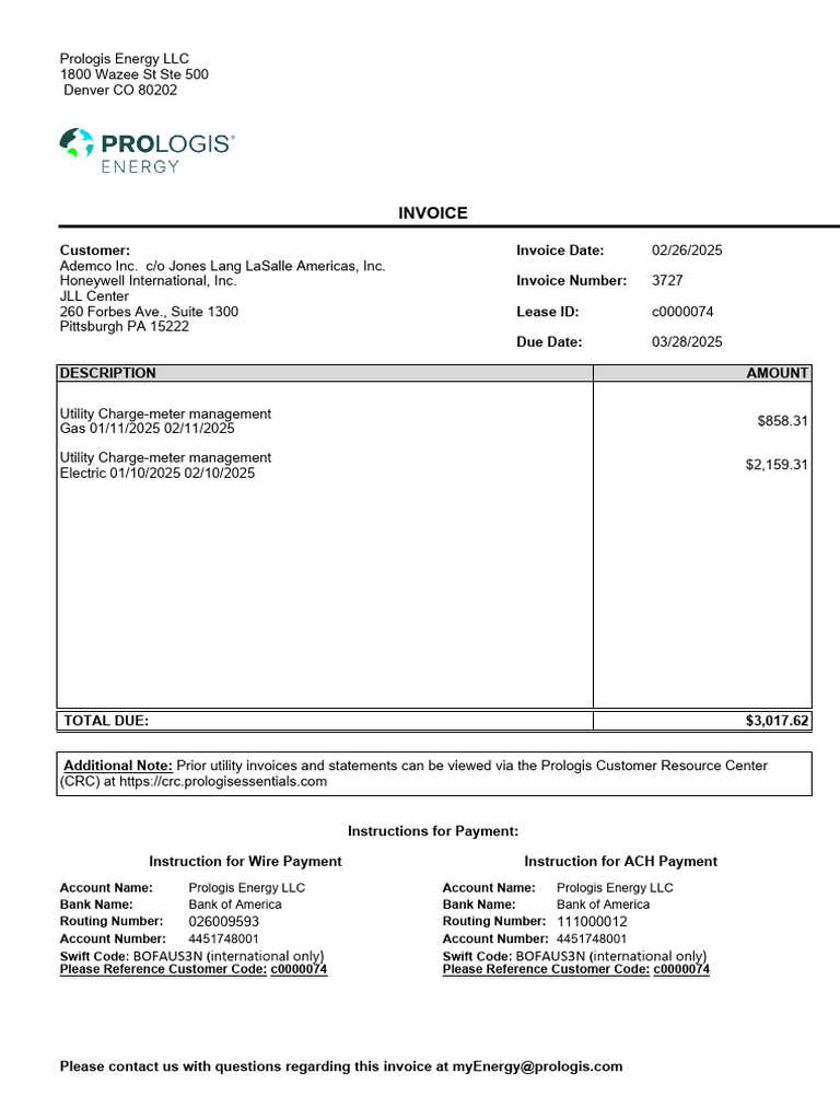 Prologis Energy Invoice Details | PDF | Pacific Gas And Electric Company