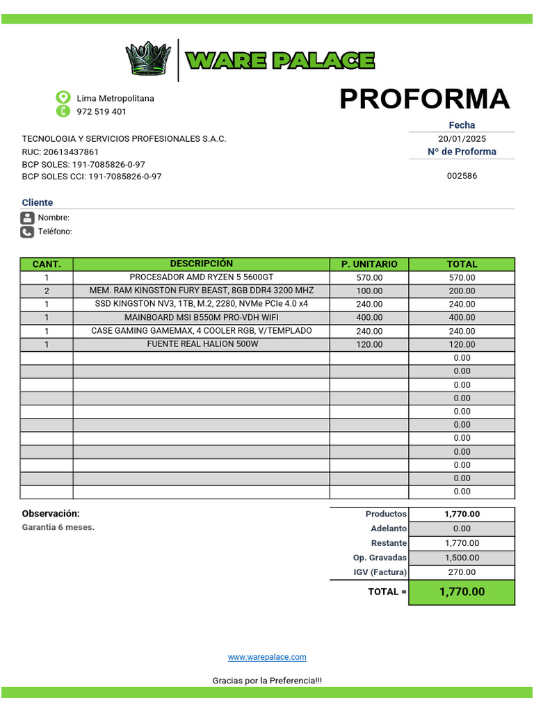 Proforma de Tecnología y Servicios S.A.C. | PDF | Hardware de la ...