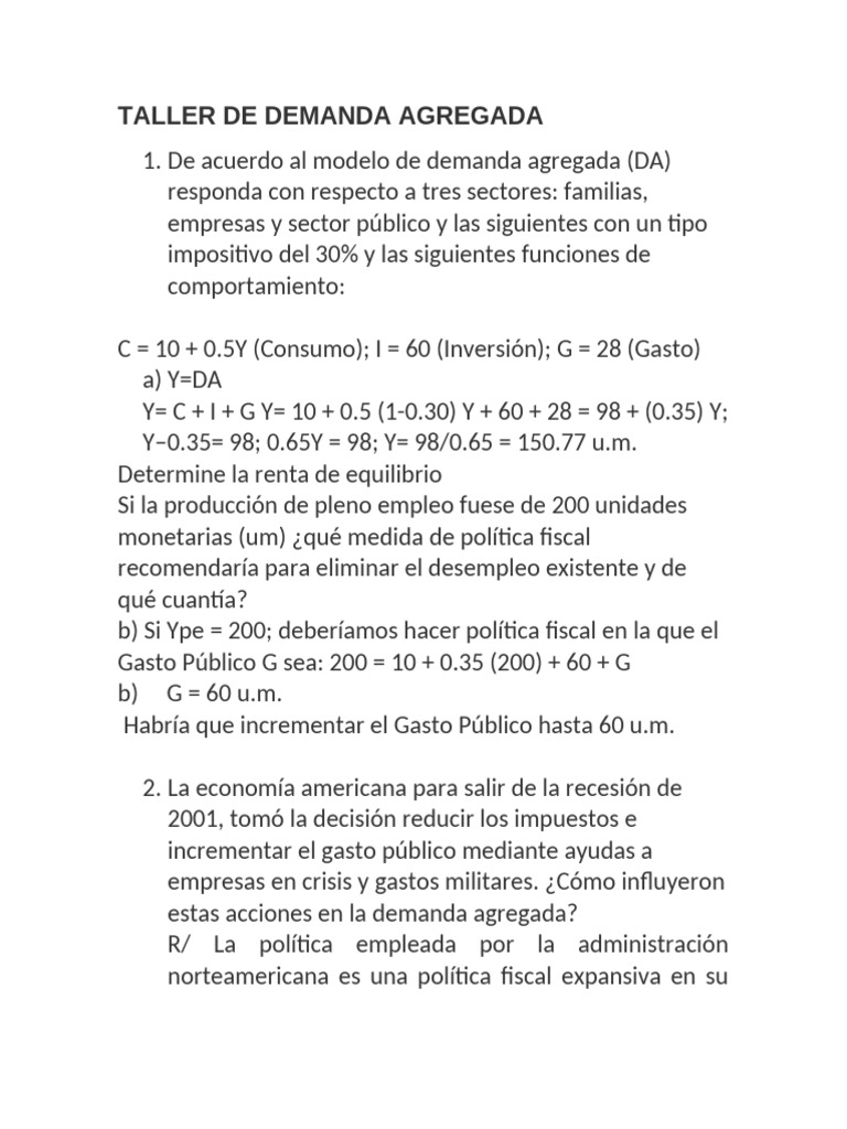 Análisis de Demanda Agregada y Política Fiscal | PDF | La política ...