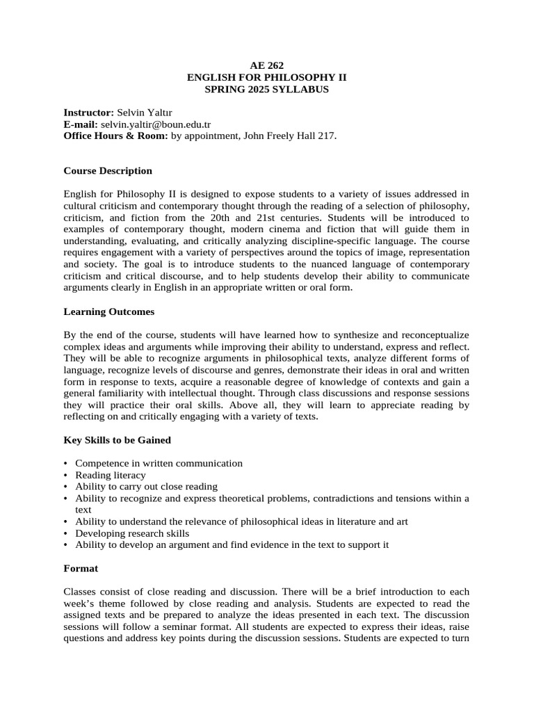 AE 262 Spring 25 syllabus | PDF | Idea | Thought