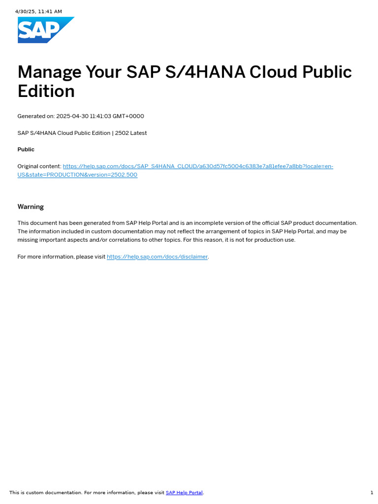 SAP S/4HANA Cloud Data Refresh Guide | PDF | Cloud Computing | Mobile App
