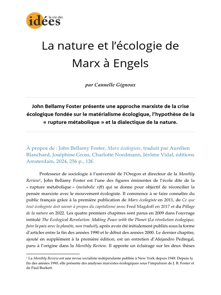 Écologie et marxisme : la rupture métabolique | PDF | Karl Marx | Marxisme