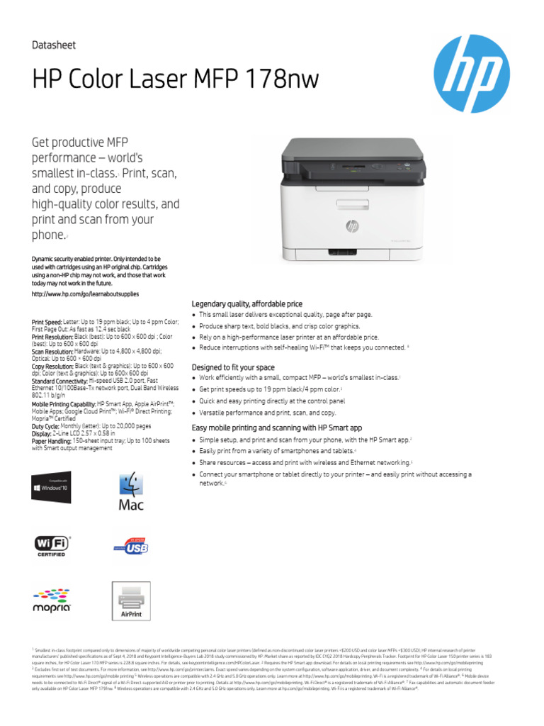 HP Color Laser MFP 178nw Features Overview | PDF | Printer (Computing ...
