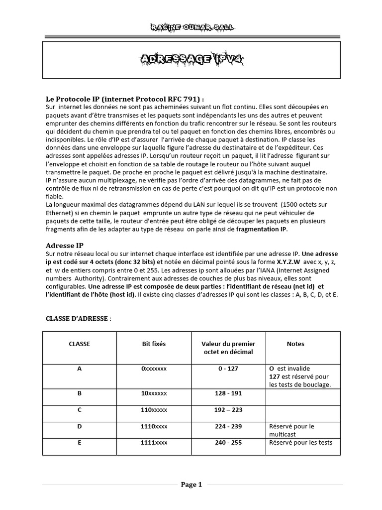 Adresses IP et sous-réseaux en IPv4 | PDF | Protocoles Internet ...