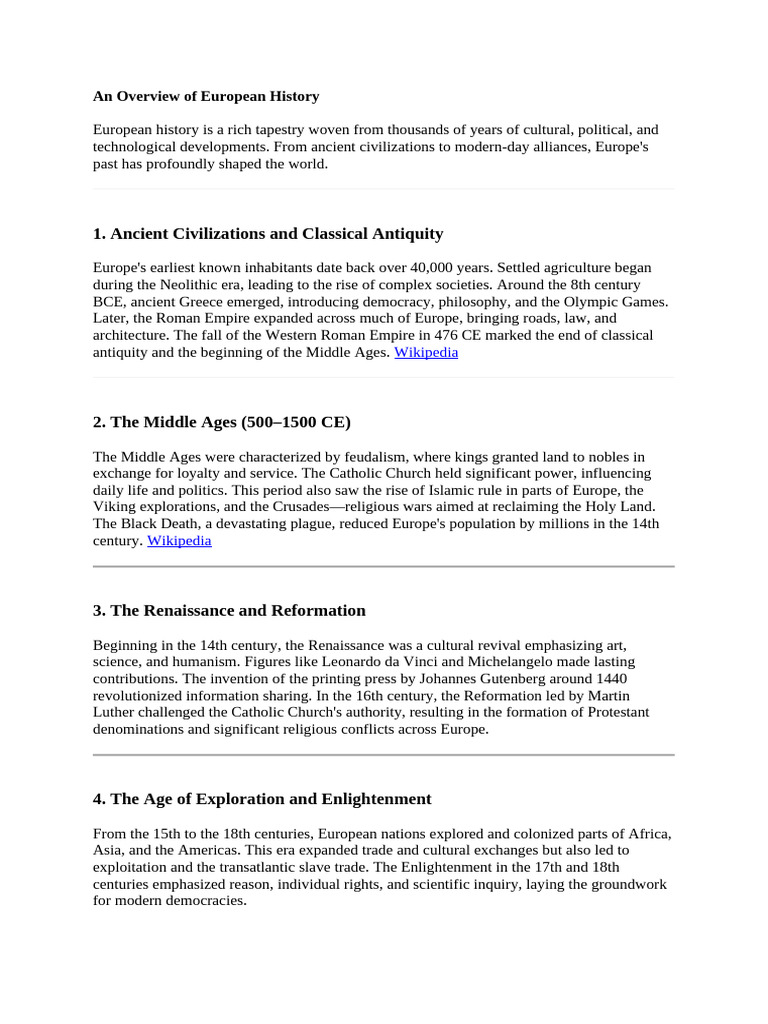 Key Events in European History | PDF | Europe | History Of Europe