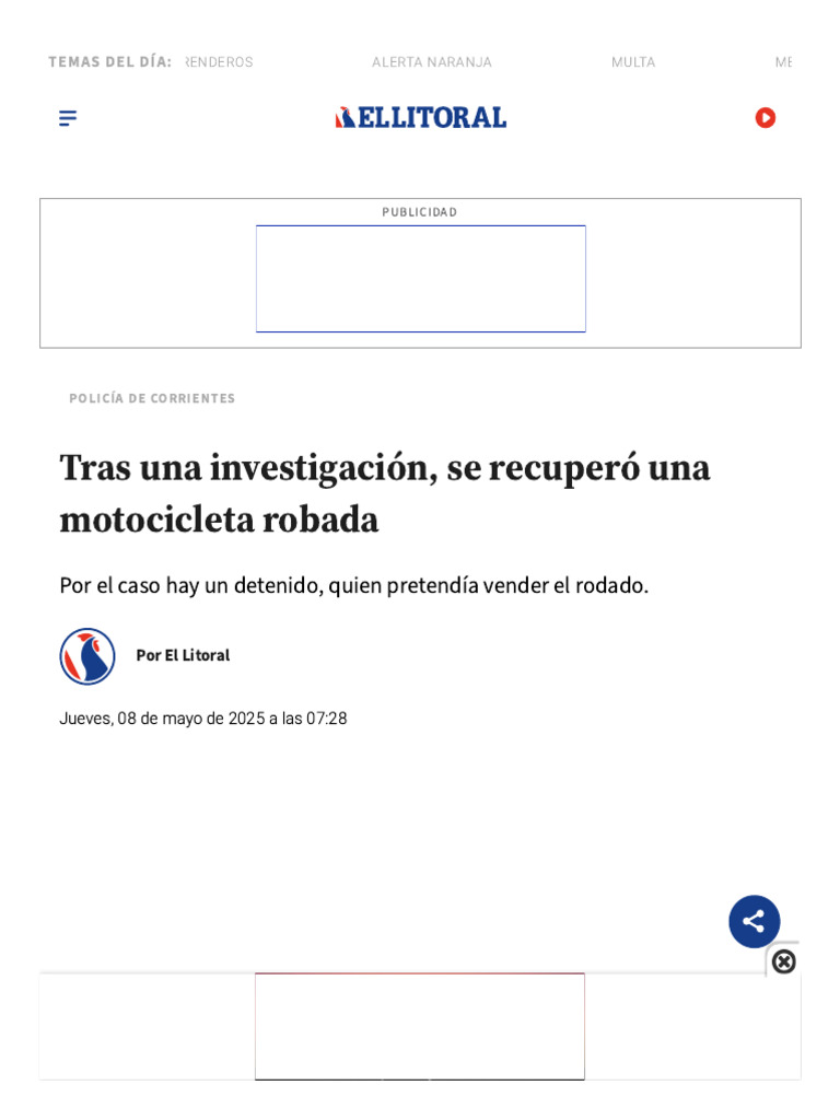 Tras Una Investigación, Se Recuperó Una Motocicleta Robada - El Litoral ...