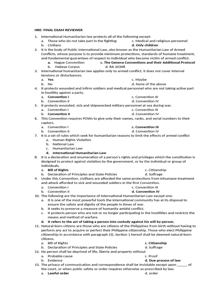 International Humanitarian Law Exam Guide | PDF | International ...