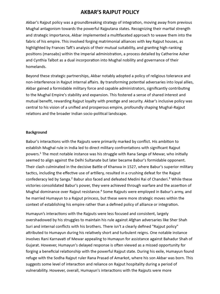 Akbar's Strategic Rajput Alliances | PDF | Mughal Empire
