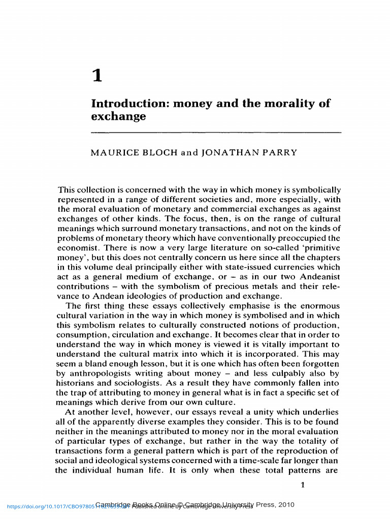 Introduction Money and The Morality of Exchange | PDF | Money | Market ...