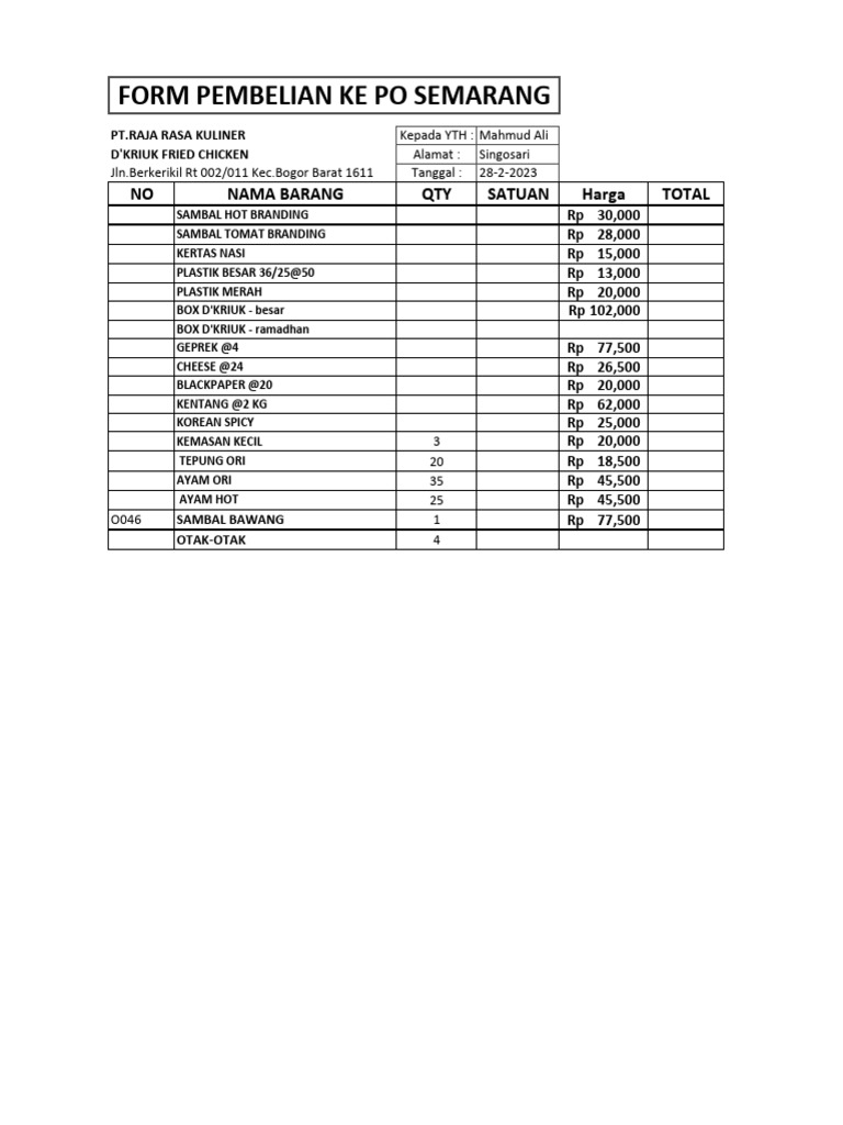 Daftar Pembelian PT. Raja Rasa Kuliner | PDF