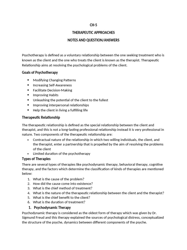 Overview of Psychotherapy Techniques | PDF | Psychotherapy | Behaviour ...
