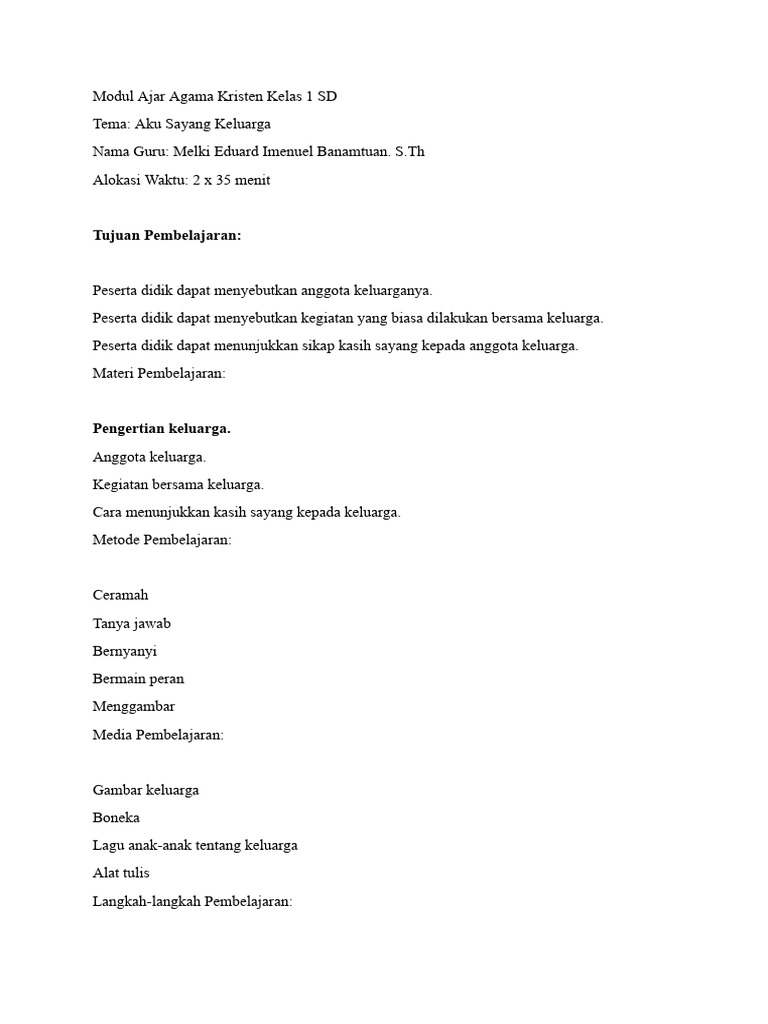 Modul Ajar Agama Kristen Kelas 1 Pdf