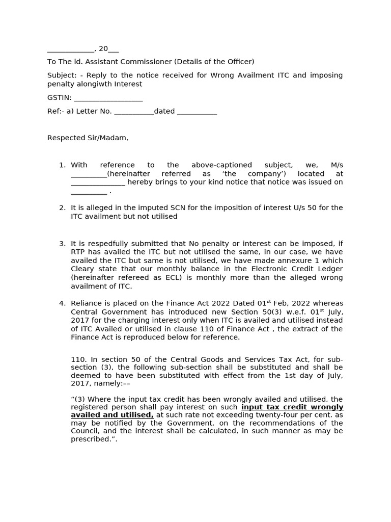 Response to GST ITC Penalty Notice | PDF | Government Finances | Justice