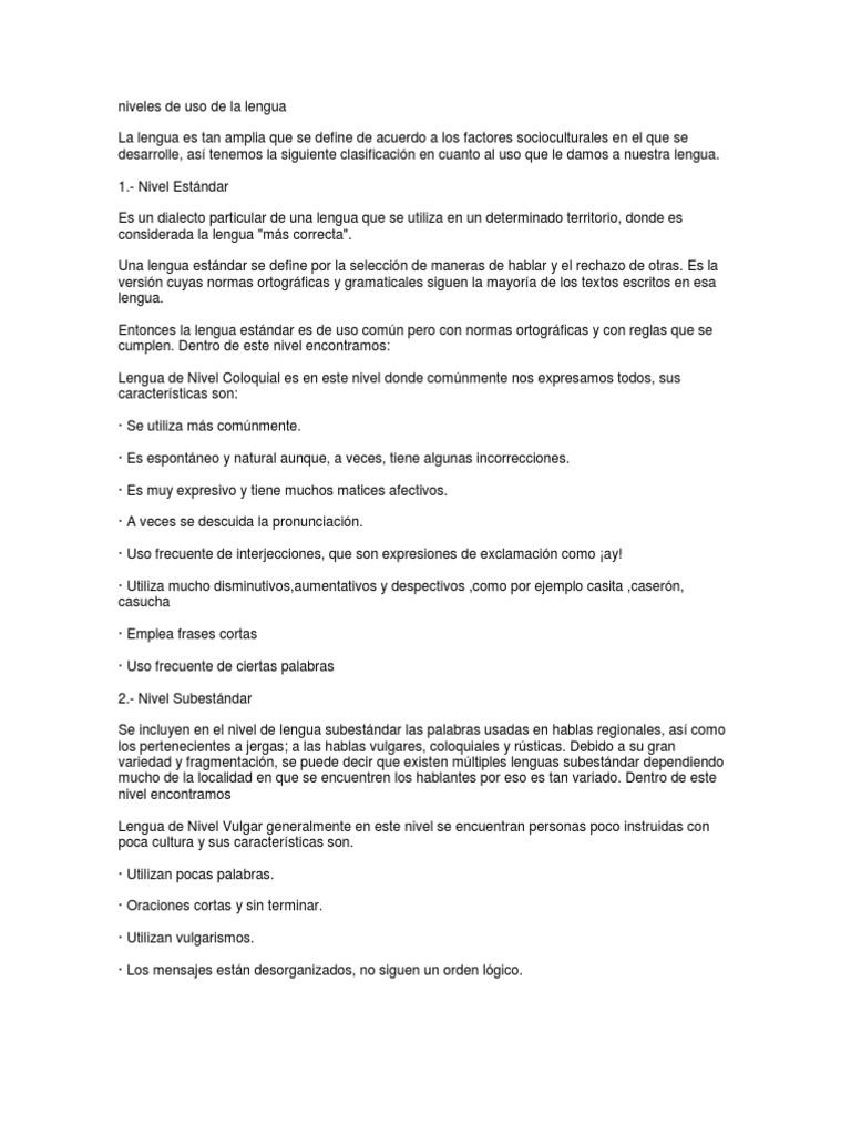 Niveles de Uso del Lenguaje | PDF | Palabra | Lengua española