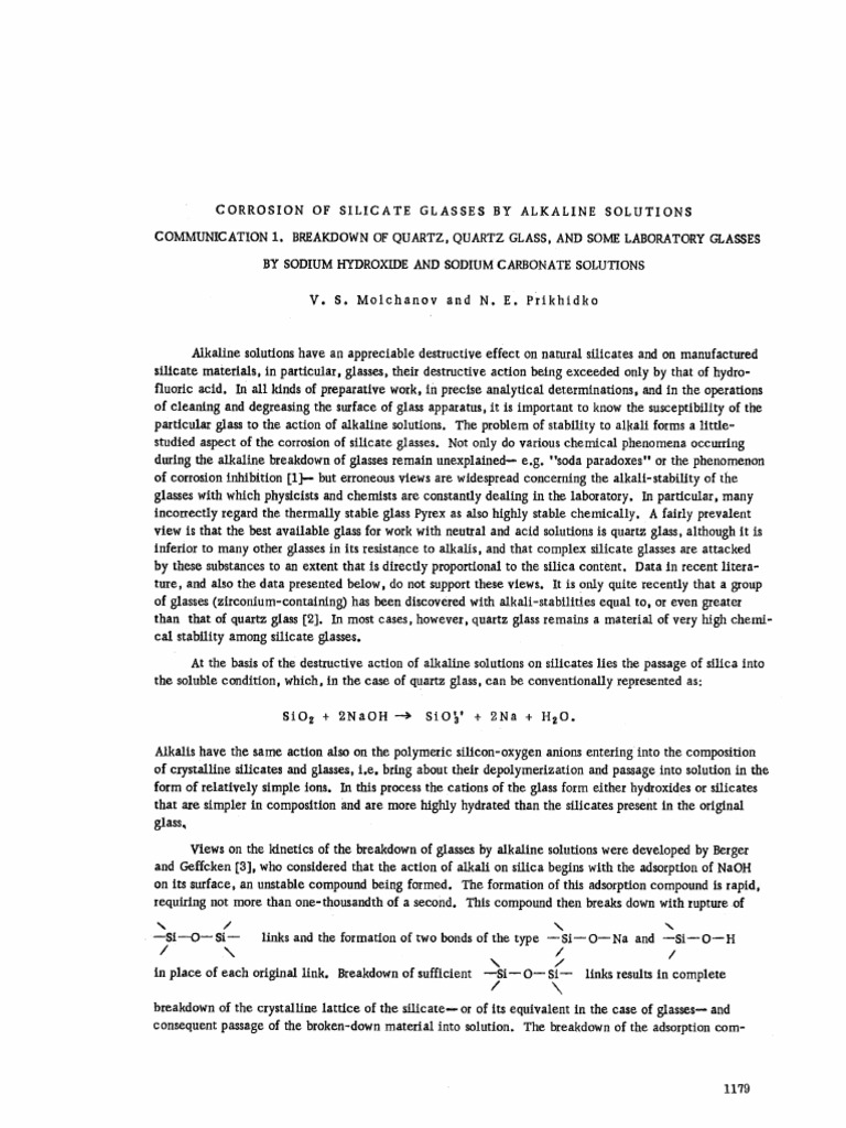 Corrosion Of Silicate Glasses By Alkaline Solutions Pdf Glasses