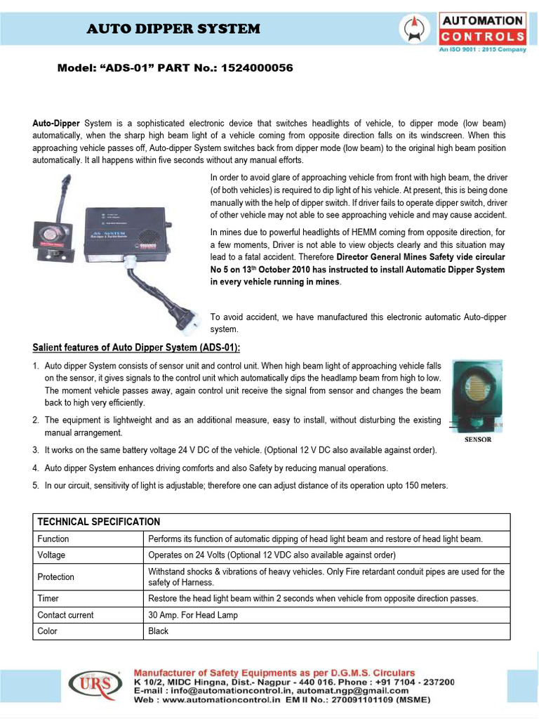 Auto-Dipper System for Vehicle Safety | PDF | Headlamp | Electrical ...