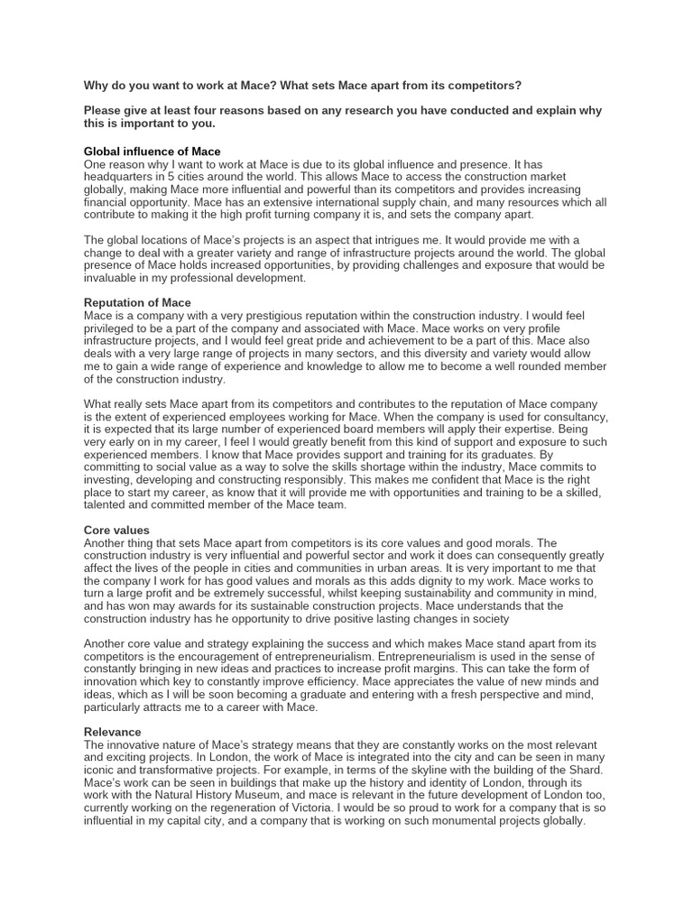 Why Work at Mace: Values & Opportunities | PDF | Mind | Business