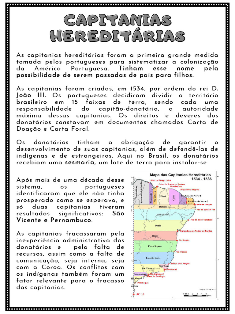 Atividade sobre Capitanias Hereditárias | PDF | Brasil