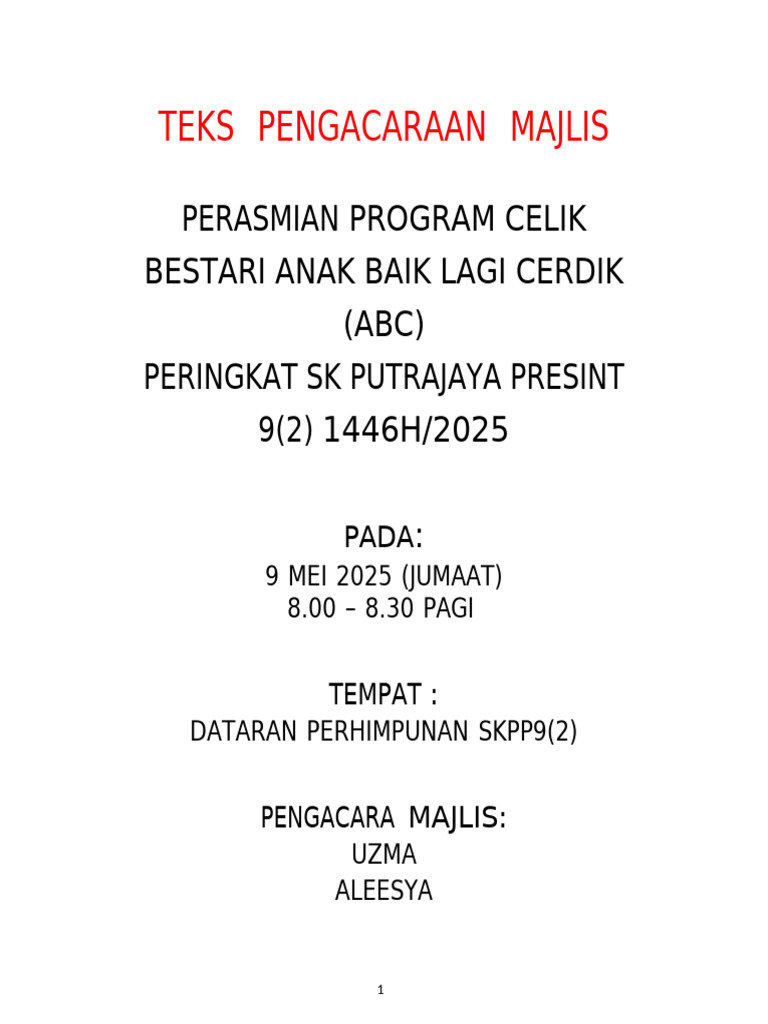 Perasmian Program ABC SKPP 9(2) 2025 | PDF