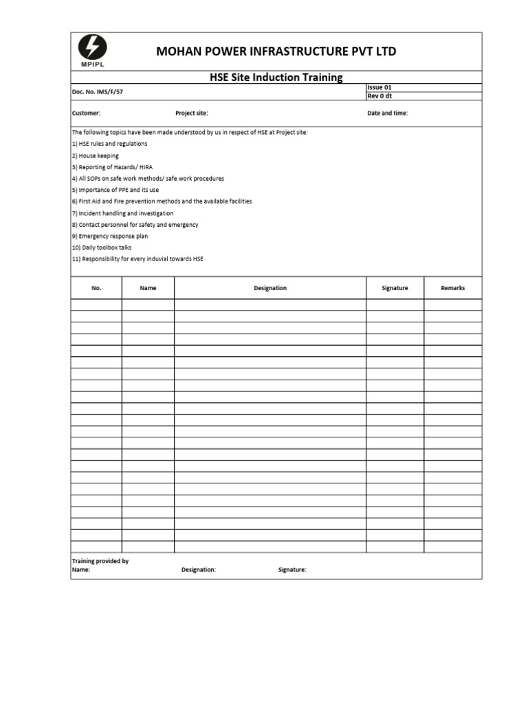 HSE Site Induction Training Overview | PDF