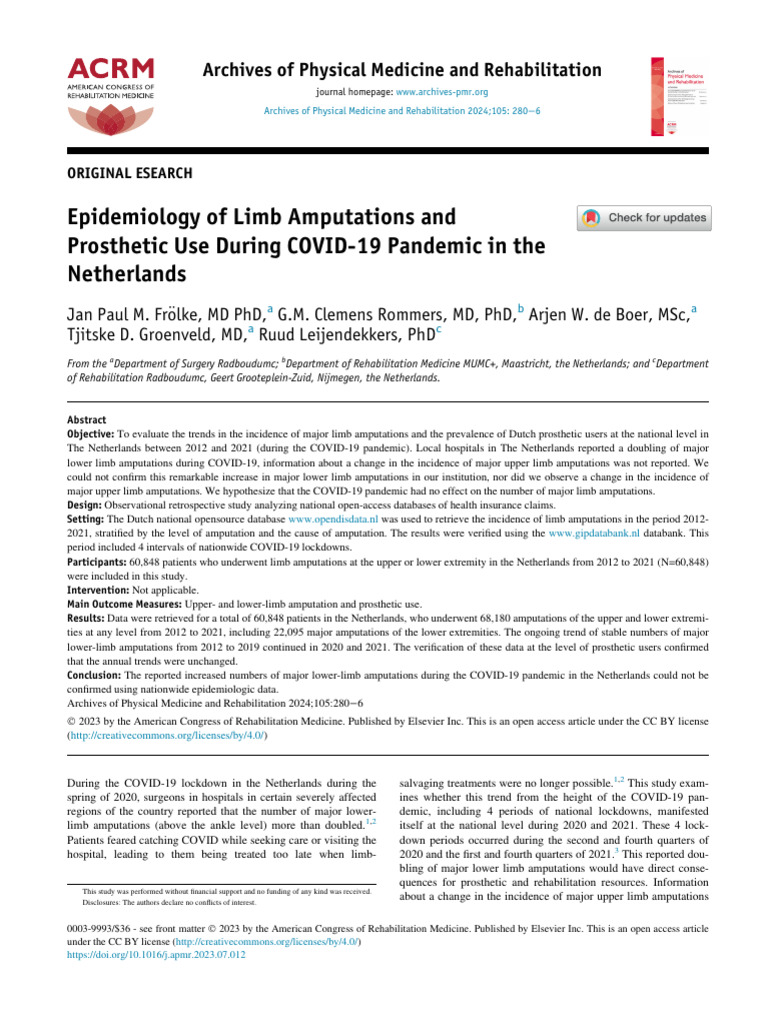 Epidemiology of Limb Amputations and Prosthetic Us | PDF | Prosthesis ...