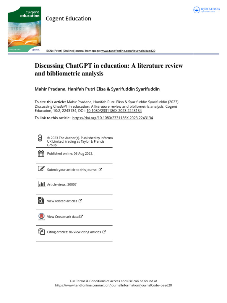 ChatGPT in Education: Literature Review | PDF | Artificial Intelligence ...