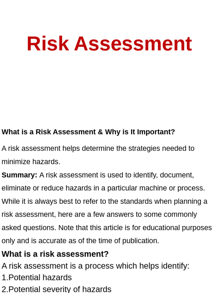Risk Assessment | PDF | Risk | Risk Assessment