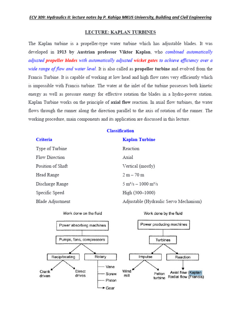 Lecture 3 - Kaplan Turbine | PDF | Turbine | Electric Generator