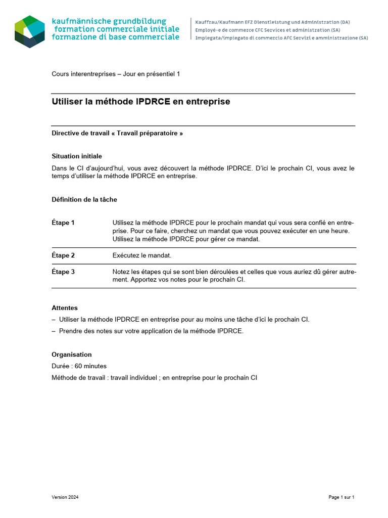 Application de la méthode IPDRCE en entreprise | PDF