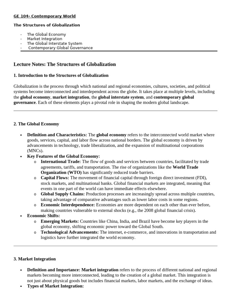 GE 104.-LESSON 2 Structure of Globalization | PDF | Globalization ...