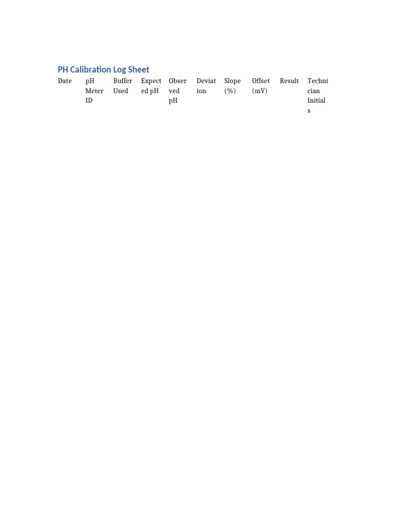 PH Calibration Log Sheet | PDF