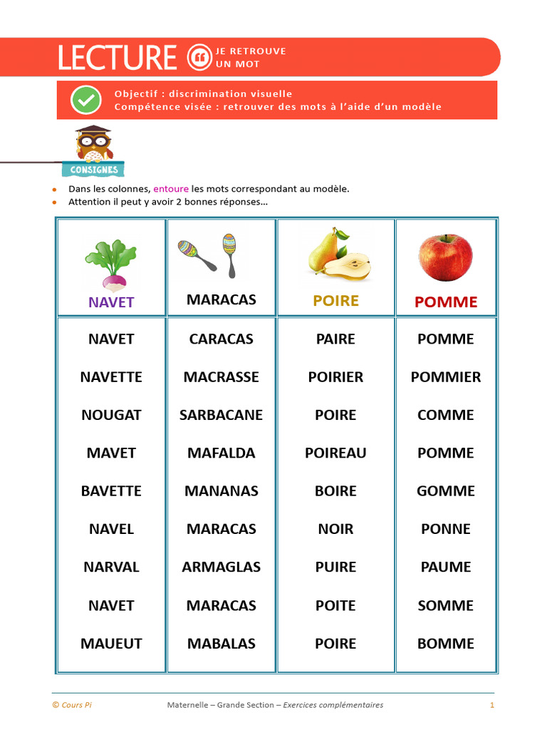 Exercices de discrimination visuelle Maternelle | PDF