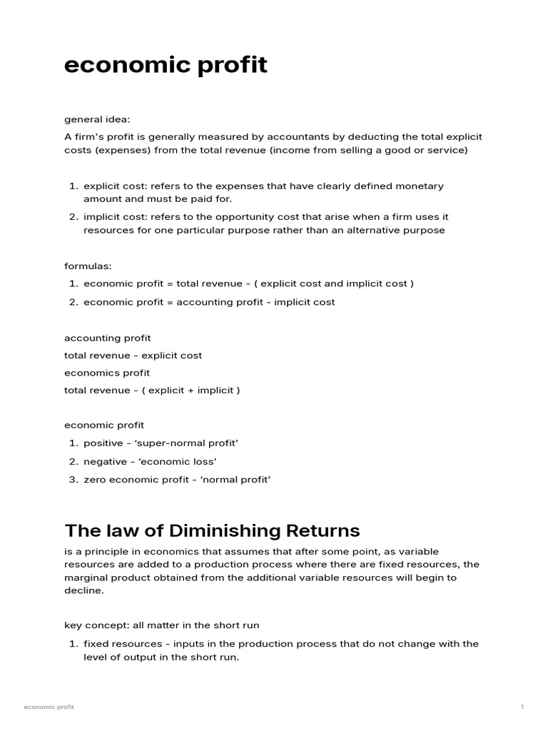 econ profit | PDF | Labour Economics | Profit (Economics)