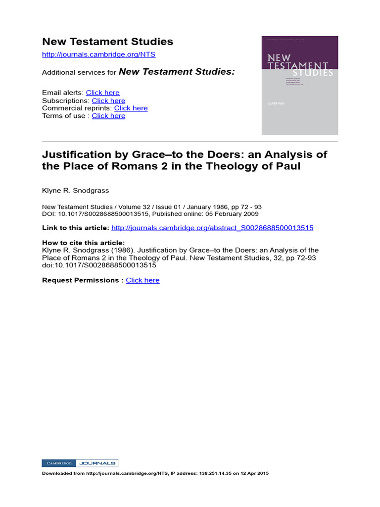 SNODGRASS, Justification by Grace - To The Doers | PDF | Epistle To The ...