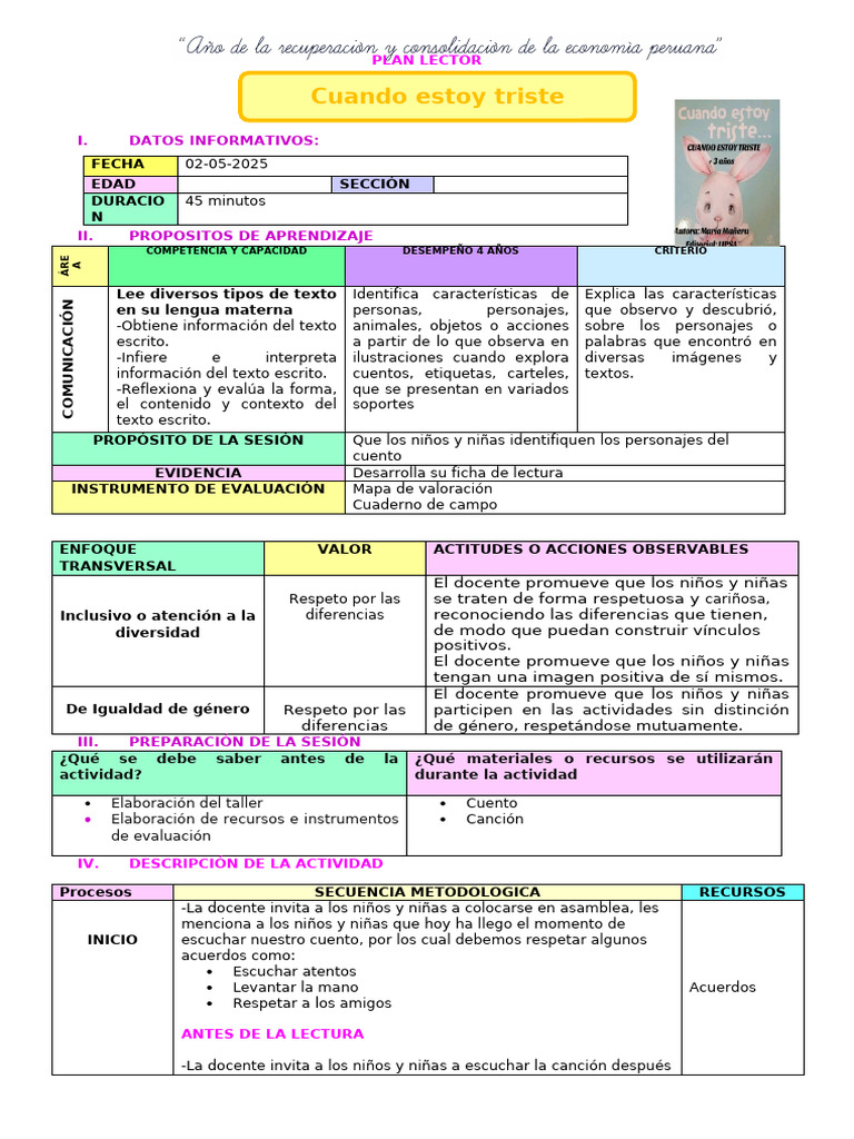 SESIÓN PLAN LECTOR 4a (02 MAYO) | PDF | Ciencia cognitiva | Aprendizaje