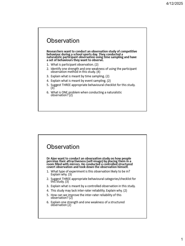 Observation and Correlation Study Methods | PDF | Cohort Study | Cognition