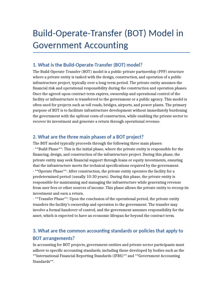 BOT Model in Government Accounting | PDF | Financial Economics | Money
