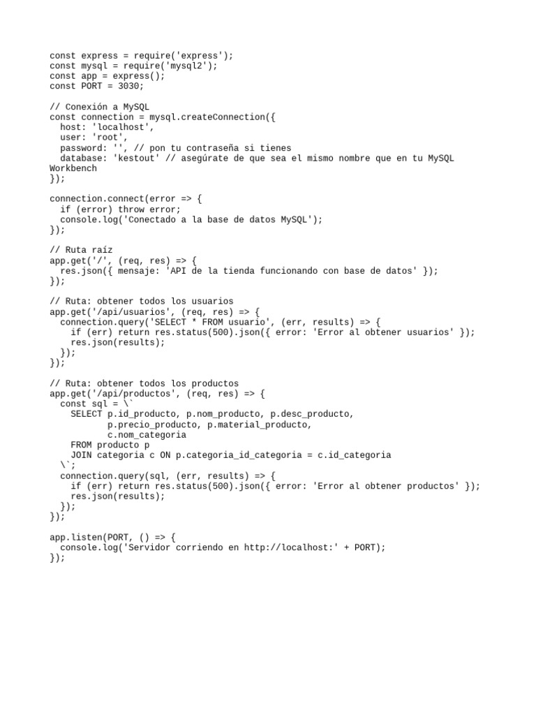 API de Tienda con MySQL y Express | PDF
