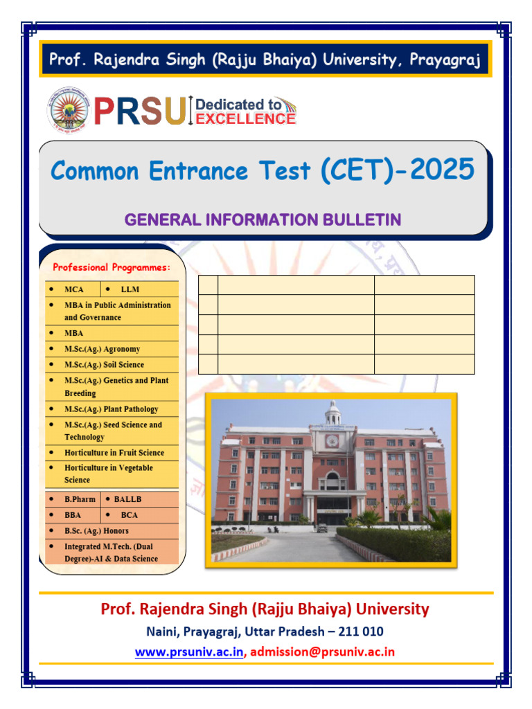 PRSU CET 2025 Information Bulletin | PDF | University And College ...