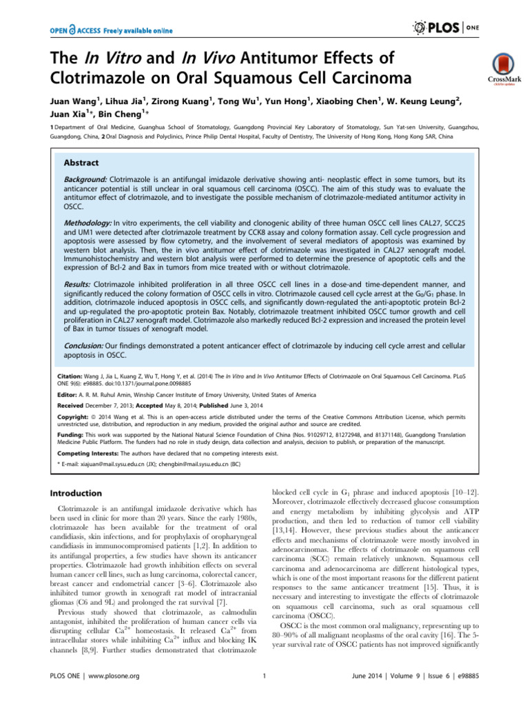 The in Vitro and in Vivo Antitumor Effects of Clotrimazole On Oral ...