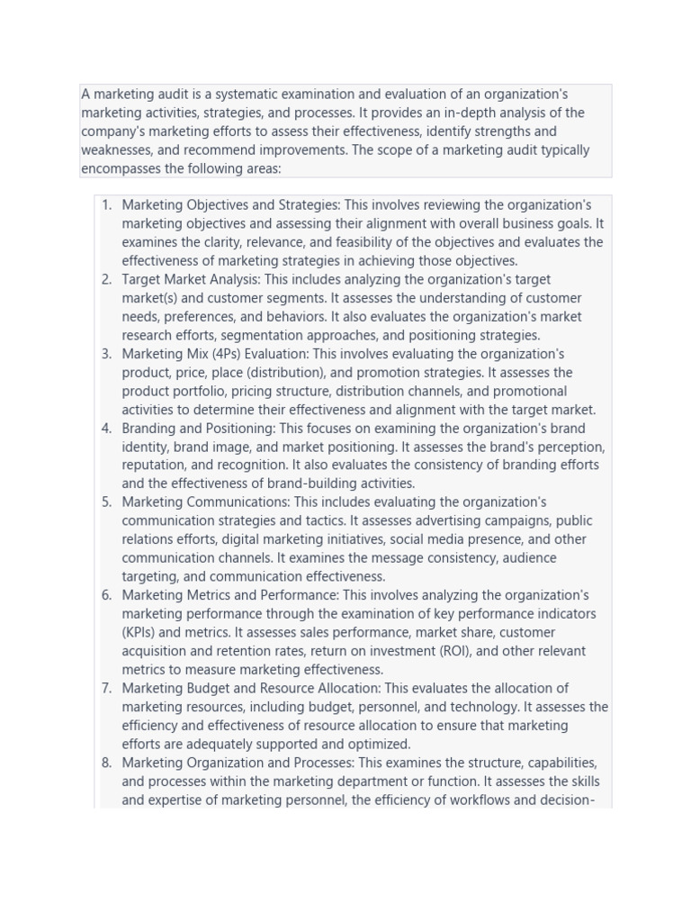 Comprehensive Marketing Audit Guide | PDF | Marketing | Performance ...