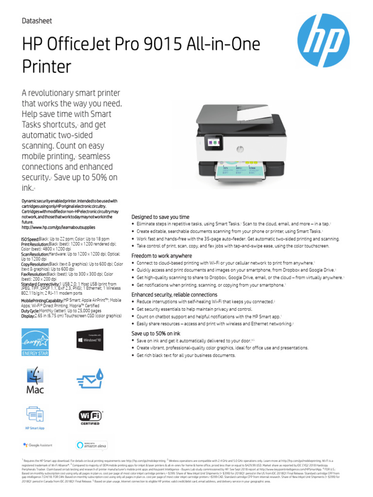 1KR42A - HPOfficeJetPro9015All in OnePrinter | PDF | Image Scanner ...